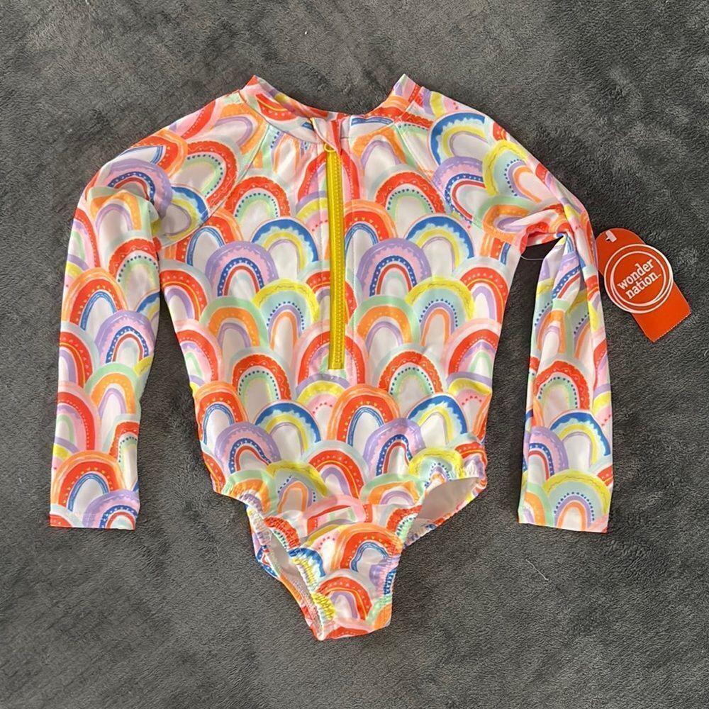 Wonder Nation Red and Orange Rashguard Swim Top
